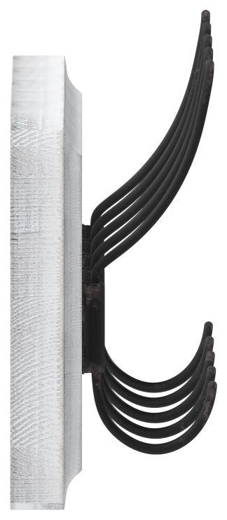 24 Inch Wall Mounted Solid Wood Storage Rack with 5 Hanging Hooks, White Wash