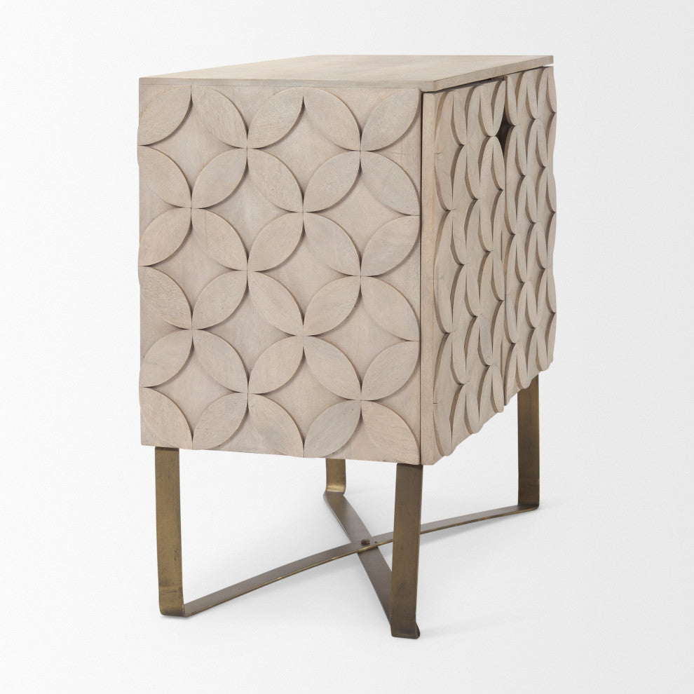 Excelsior Light Brown Solid Wood With Gold Iron Frame Accent Cabinet