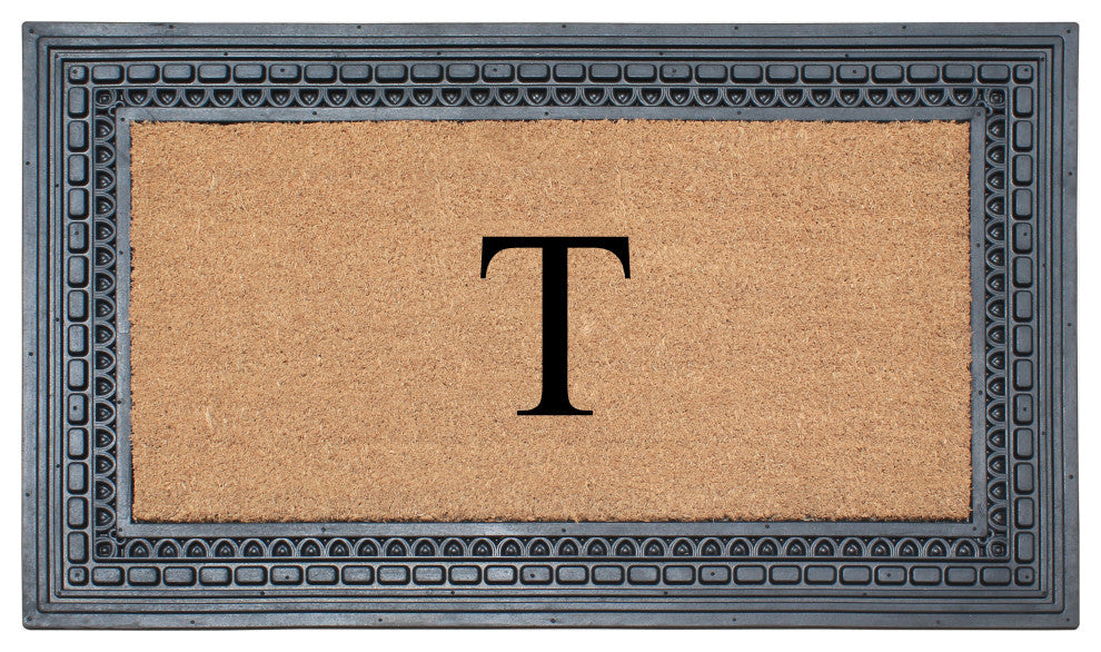 Rubber And Coir, Black/Beige  24"x39" Heavy Duty Outdoor Monogrammed Doormat, T