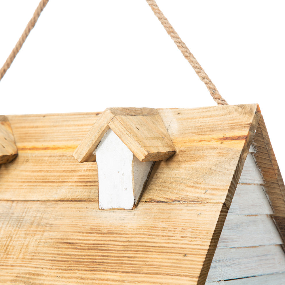 White Distressed Solid Wood Cottage Birdhouse