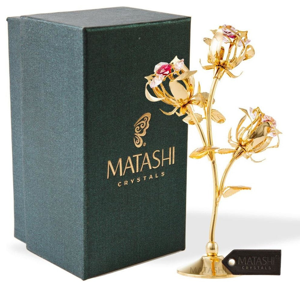 24k Gold Plated Rose Flower Tabletop Ornament