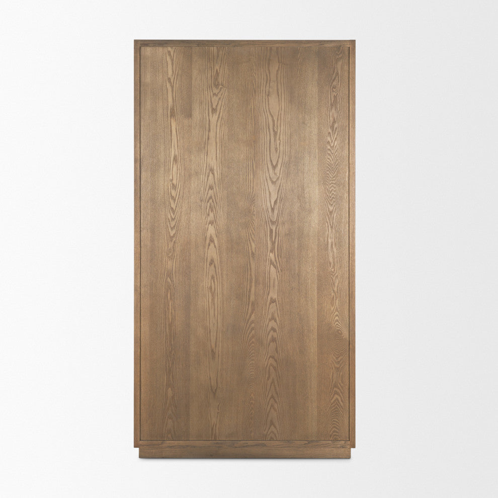 Sina Gray Brown Oak Wood w/ Natural Rattan 2 Door Curio Cabinet