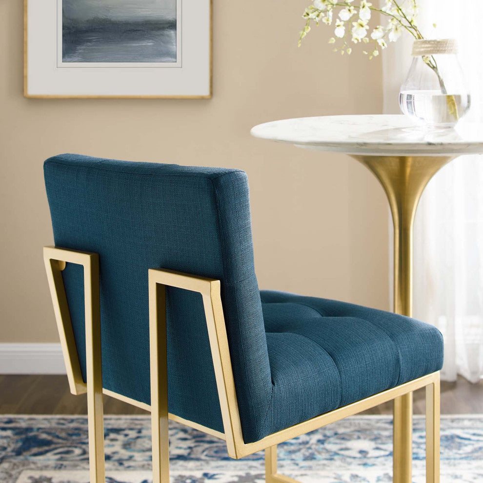 Bar Stool Chair Barstool, Fabric, Metal, Gold Navy Blue, Modern, Bar Pub Bistro