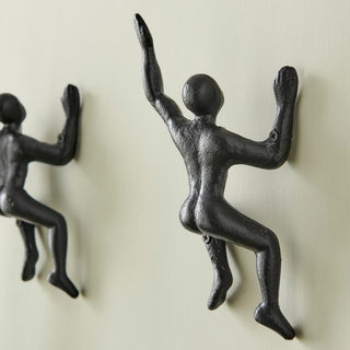 "Wall Climber" Cast Iron Decorative Black Wall Mount Hook, Set of 2