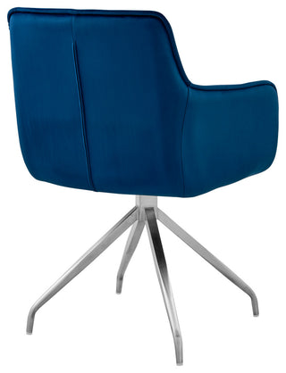 Noah Dining Room Accent Chair in Blue Velvet and Brushed Stainless Steel Finish