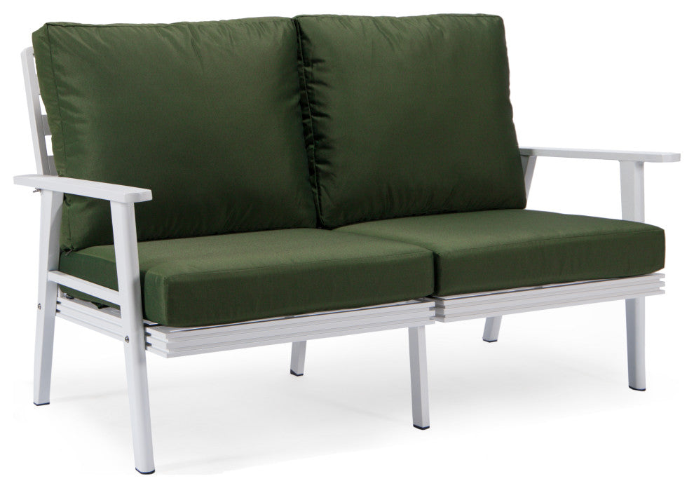 LeisureMod Walbrooke 3-Piece Patio Set With White Aluminum Frame and Cushions, Green