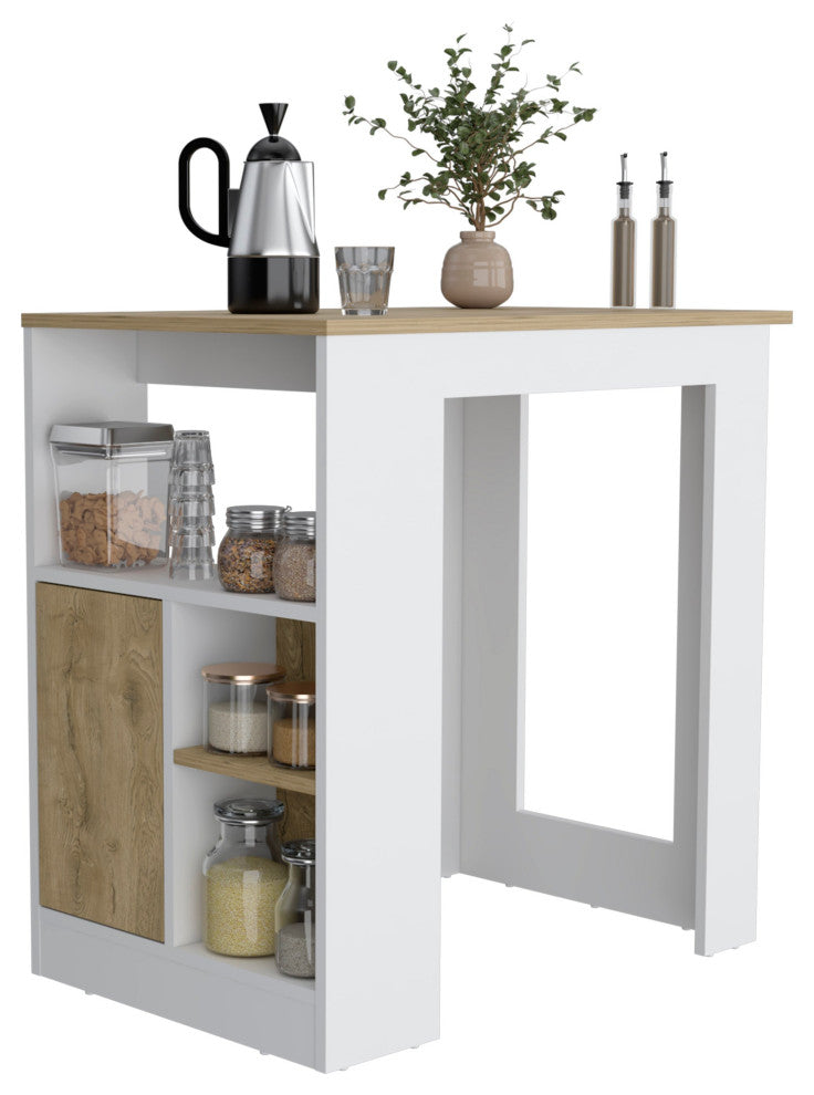DEPOT E-SHOP Masset Kitchen Island with Side Shelve and Push to open Cabinet