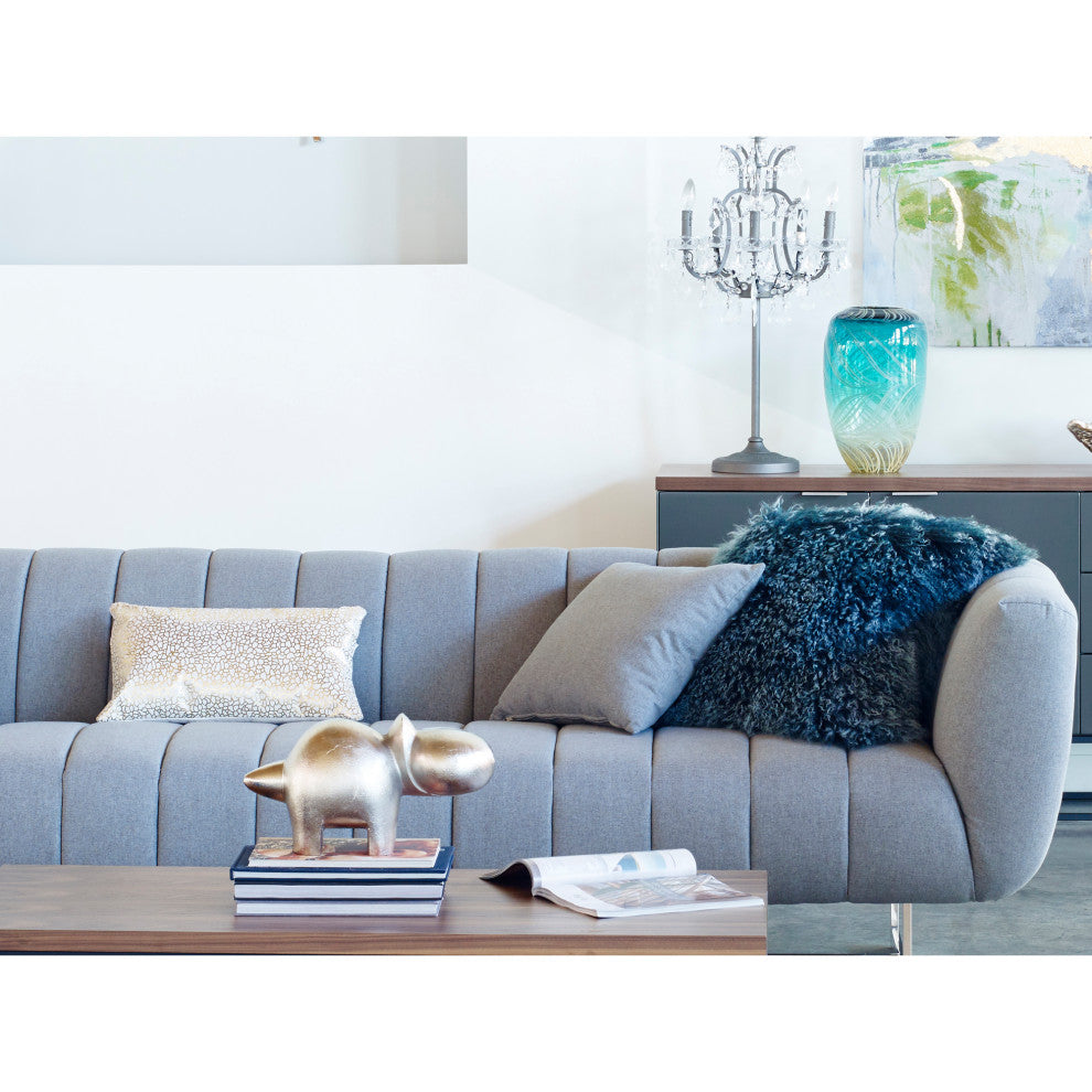 Contemporary Lamb Fur Pillow Large Teal Snow - Blue