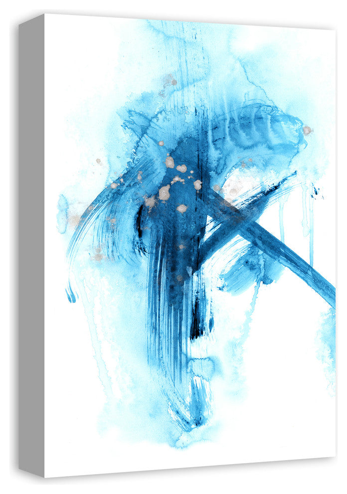 Blue and Silver Brush Strokes 12x18 Canvas Wall Art