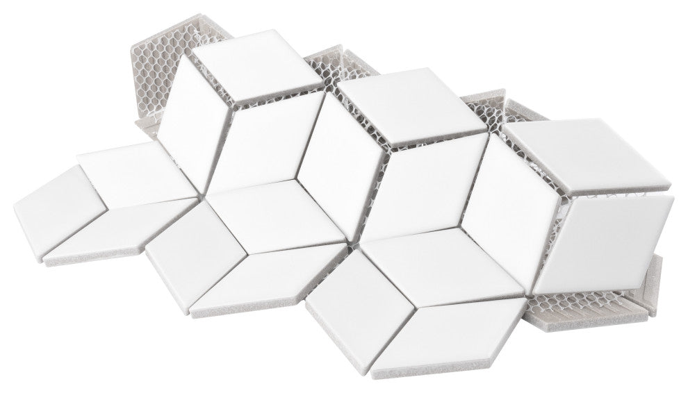 Metro Rhombus Mosaic Floor and Wall Tile, Matte White
