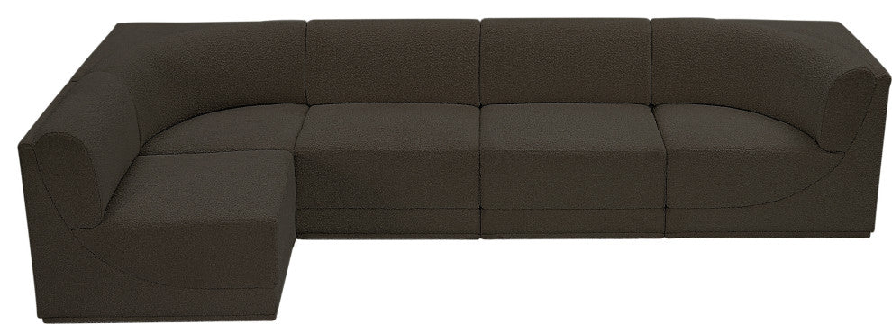 Ollie Black Boucle Fabric L-Shaped Modular Sectional, Brown, 5-Piece: 3 Armless Chair, 2 Corner Chair