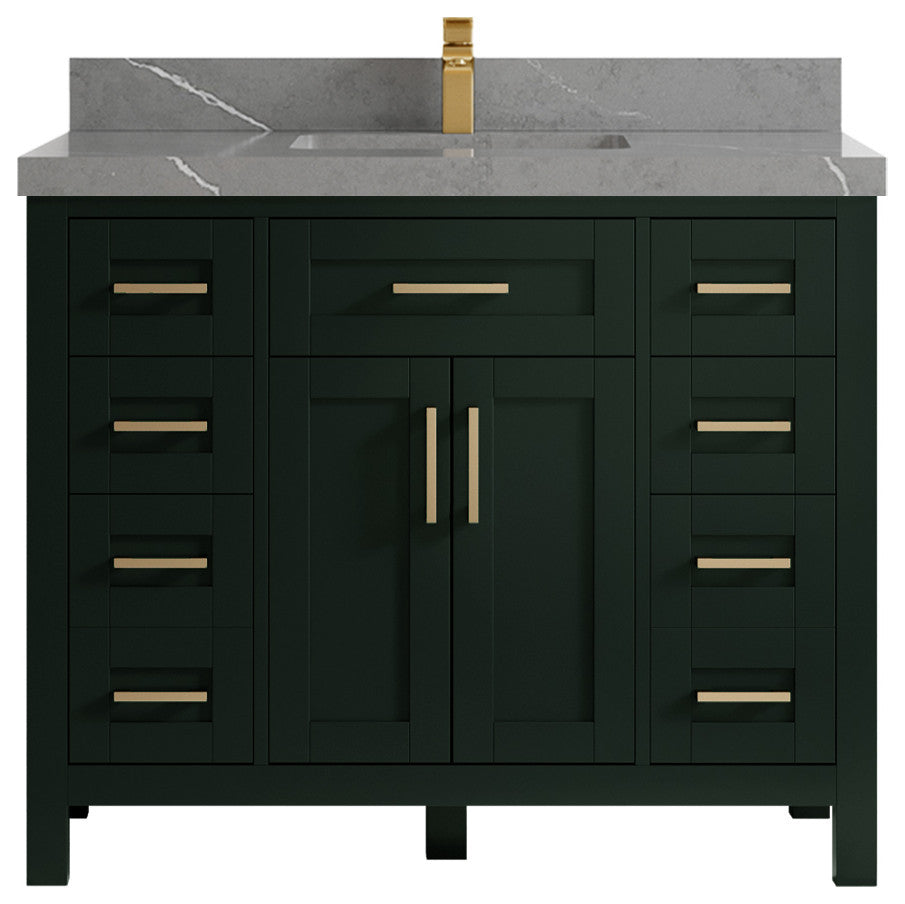 Cambridge 42 Single Sink Bath Vanity in Dark Forest Green 2" Piatra Gray