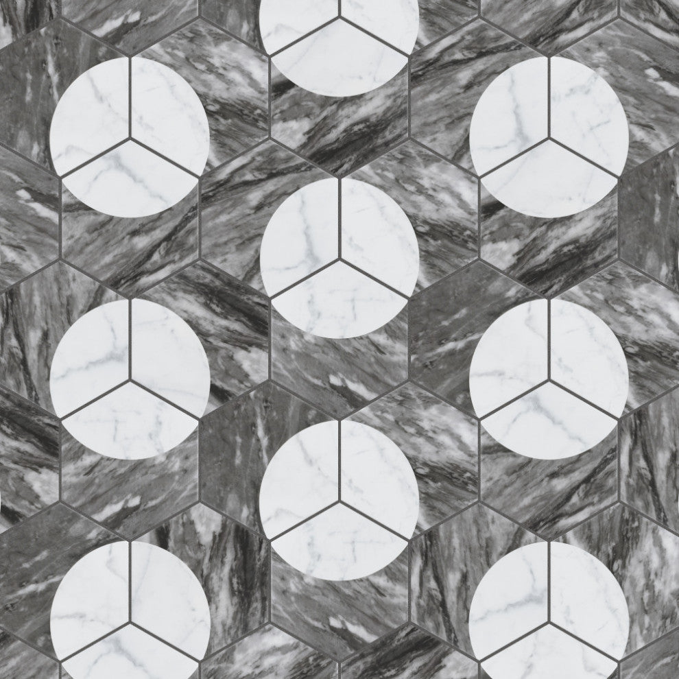 Classico Bardiglio Hex Moon Carrara Porcelain Floor and Wall Tile