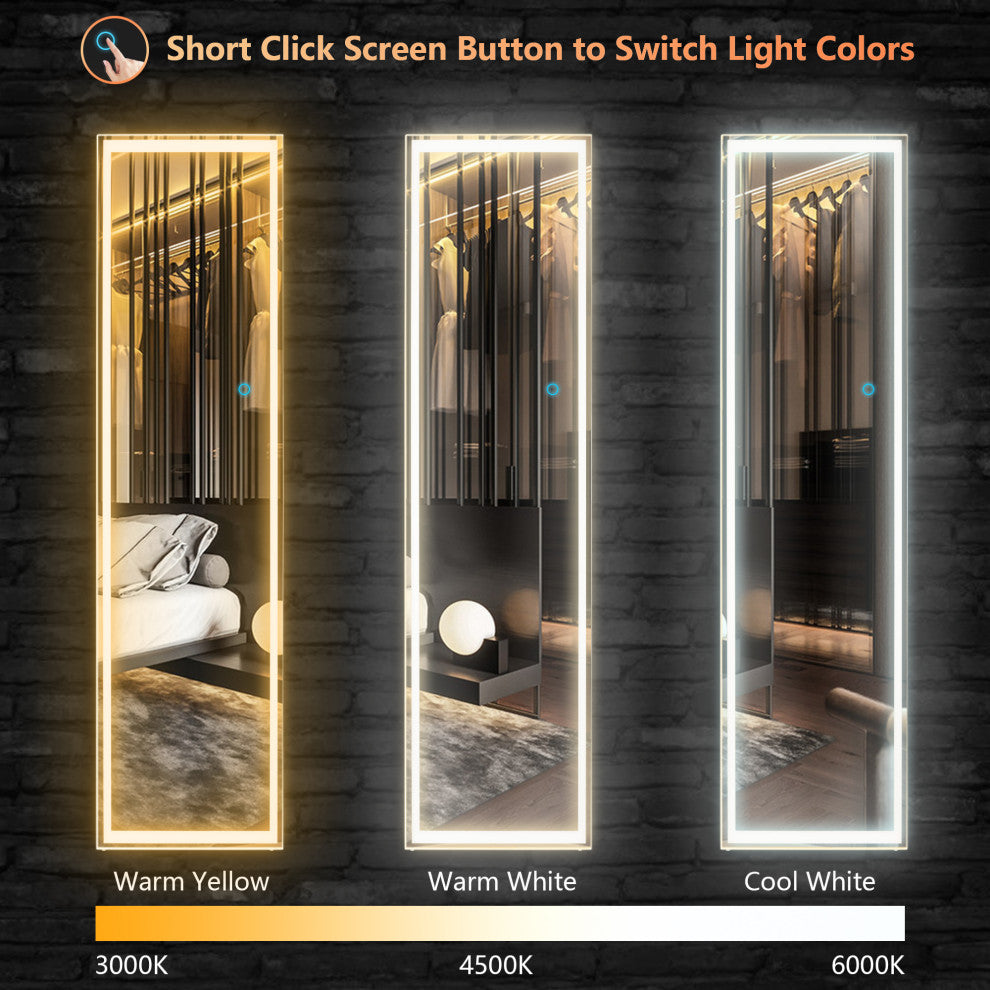 Queena Dimmable Multi-Color Touch Switch LED Full Length Floor Mirror, Black Fra