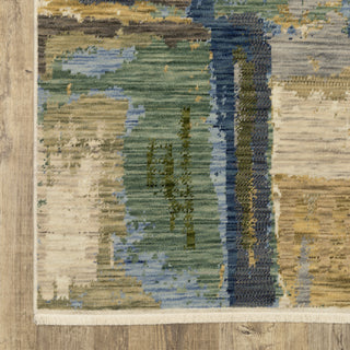 Saturn Abstract Palette Blue/Green Wool Blend Area Rug Runner 2'6" x 12'