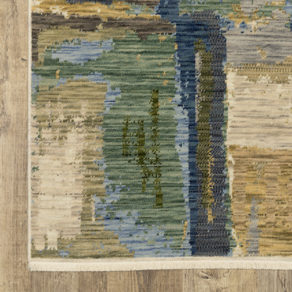 Saturn Abstract Palette Blue/Green Wool Blend Area Rug Runner 2'6" x 12'