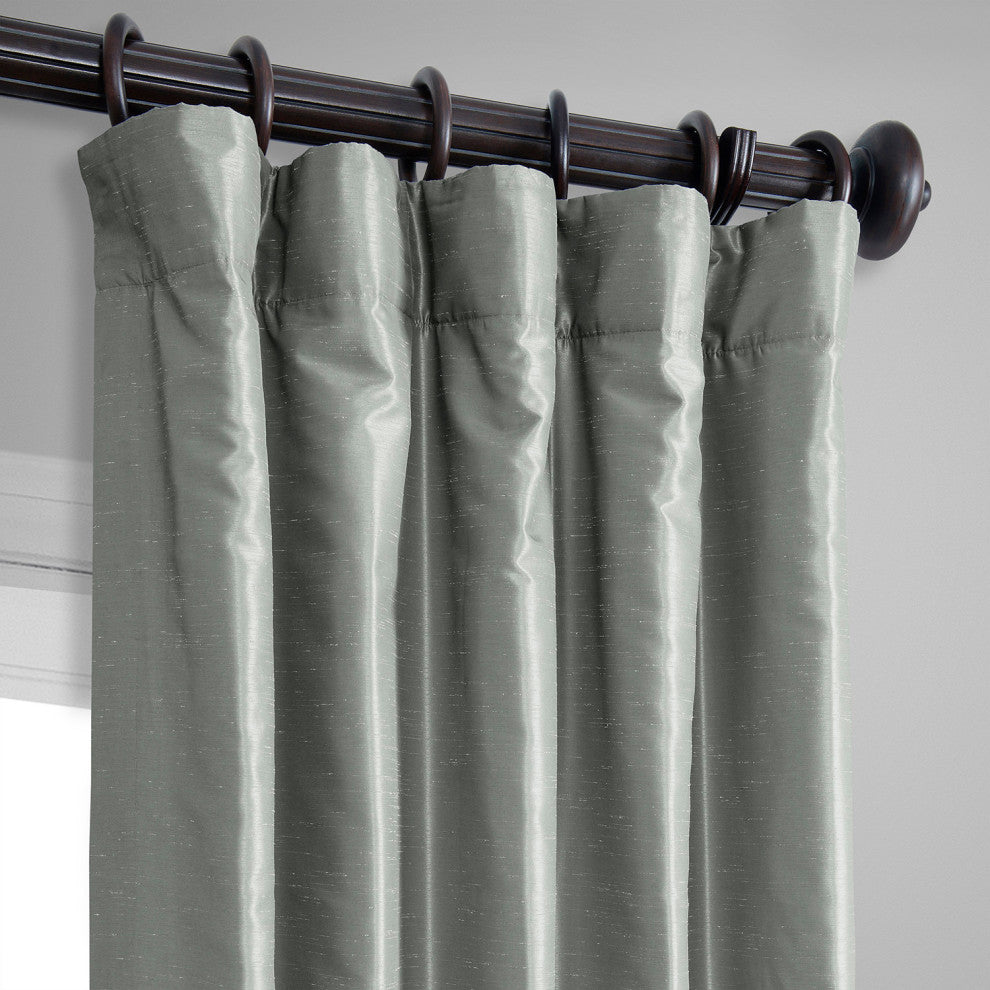 Silver Vintage Textured FauxDupioni Silk Curtain Single Panel, 50"x108"