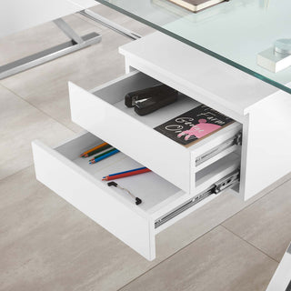Sector 71" Glass Top Glass Office Desk, White