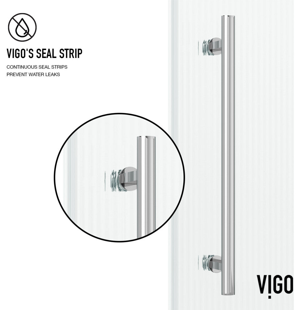 VIGO Elan 68" to 72" W x 74" H Frameless Sliding Shower Door, Stainless Steel, Left, Fluted Glass