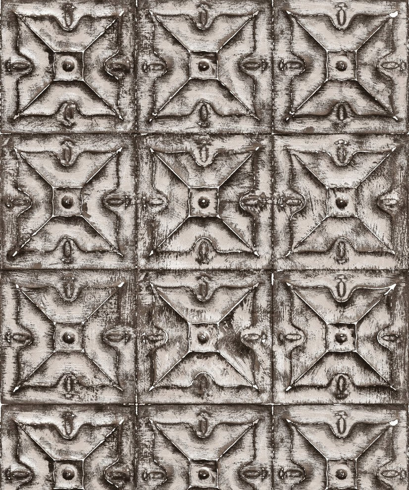 Natural Faux 2, Modern Geometric Stone Wood Rustic Wallpaper, Gray, Sample