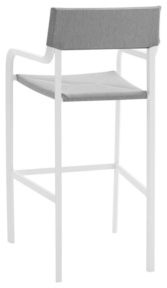 Bar Stool Chair and Table Set, Aluminum, Metal, White Gray, Modern, Outdoor
