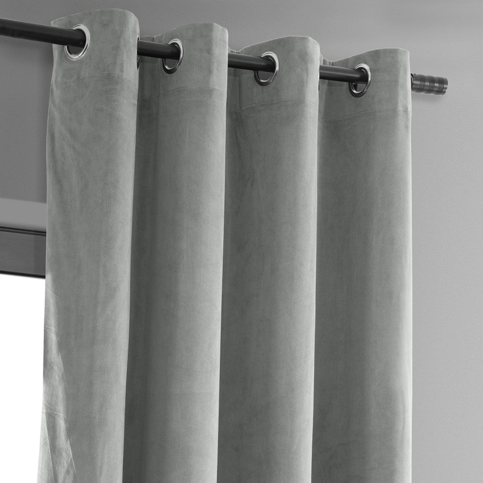 Signature Silver Gray Grommet Blackout Velvet Curtain Single Panel, 50"x84"