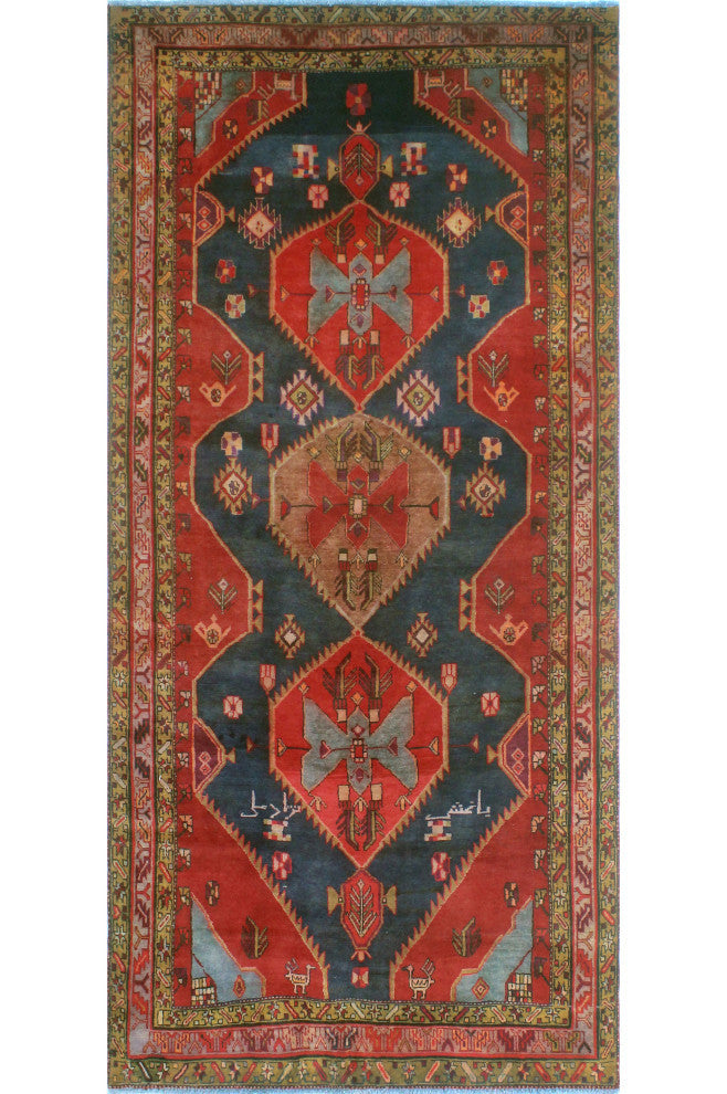 Fine Vintage Distressed Marlan Navy/Rust Runner, 4'7x10'0
