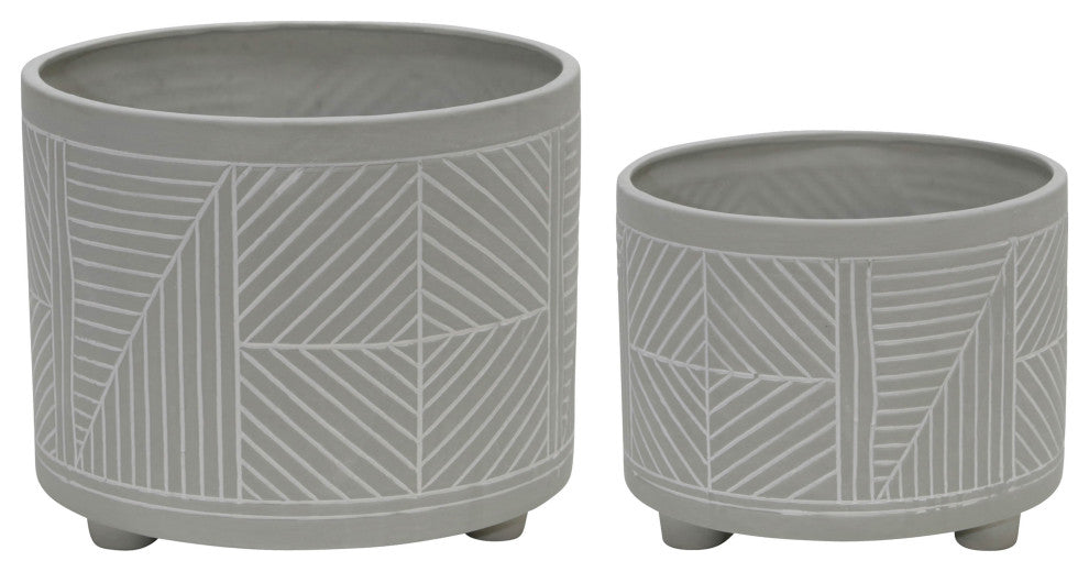 2-Piece Set Ceramic Diamond Footed Planter, Gray