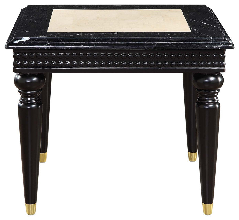 Lv01159 End Table With Marble Top, Marble Top & Black Finish, Tayden