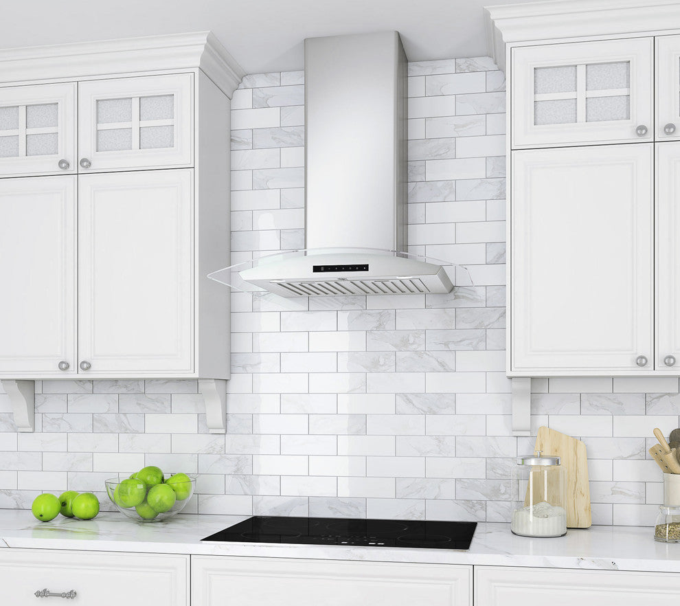 Wall Mount Glass Canopy Range Hood with Night Light, 30"