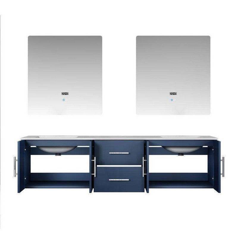 Geneva Transitional Navy Blue 72" Double Vanity with 30" Led Mirrors