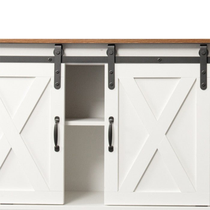 Farmhouse Wood Entertainment Center Modern Storage Cabinet TV Table with white