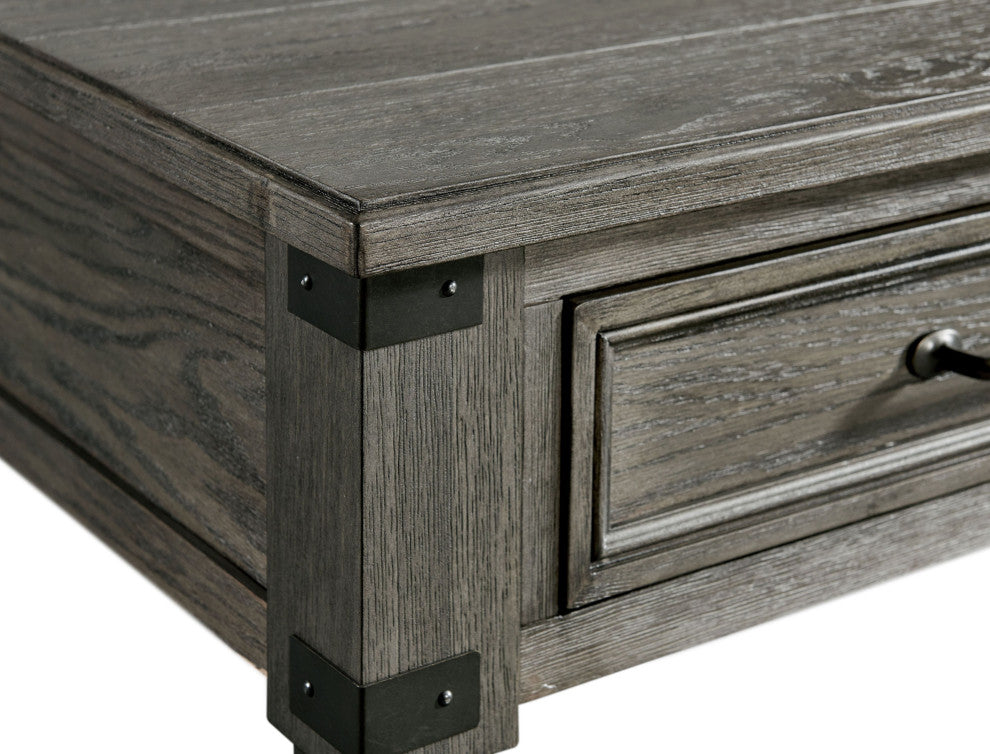 Foundry 24" Wide End Table With Drawer and Shelf, Brushed Pewter
