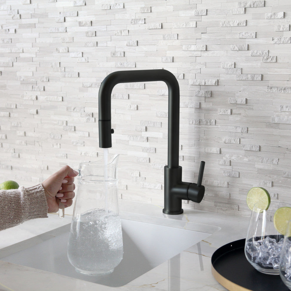STYLISH Single Handle Pull-Down Dual Mode Kitchen Faucet Stainless Steel/Black