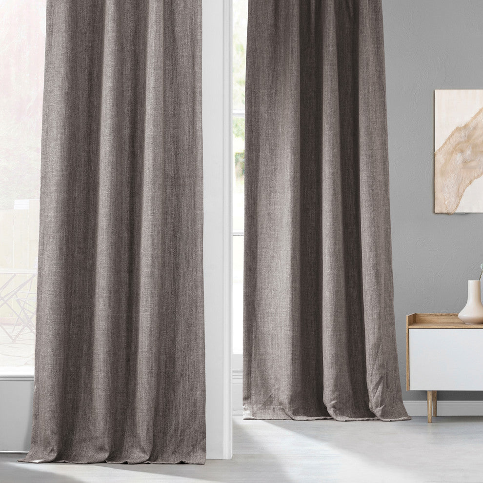 Faux Linen Darkening Curtain Single Panel, Mink, 50"x96"