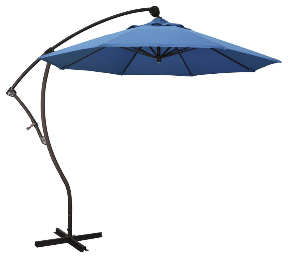 9' Bronze Cantilever Crank Lift 360-Rotation Aluminum Umbrella, Olefin, Frost Blue