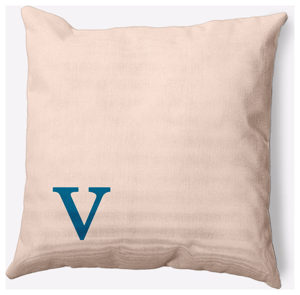 20" x 20" Modern Monogram Indoor/Outdoor Polyester Throw Pillow, Autumn Blue