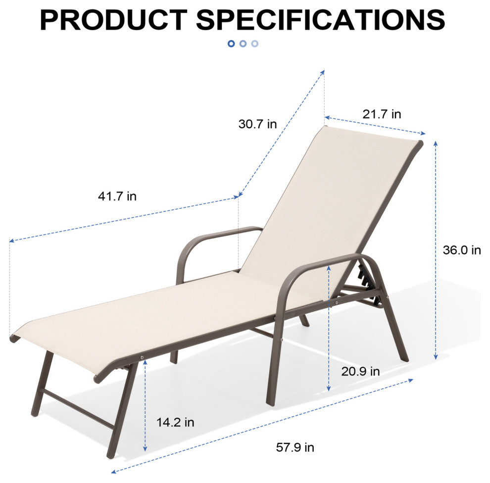 Aluminum Chaise Lounge Chair, Adjustable Outdoor Recliner, New Beige