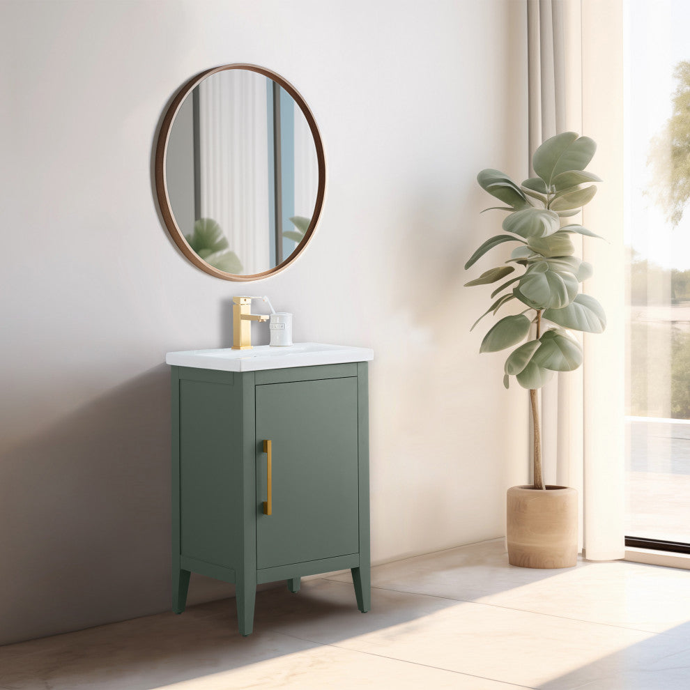 Vanity Art Bathroom Vanity With Sink, Vintage Green, 20", Single Sink, Golden Brushed