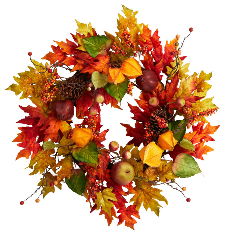 24" Autumn Maple Leaf and Berries Fall Artificial Wreath