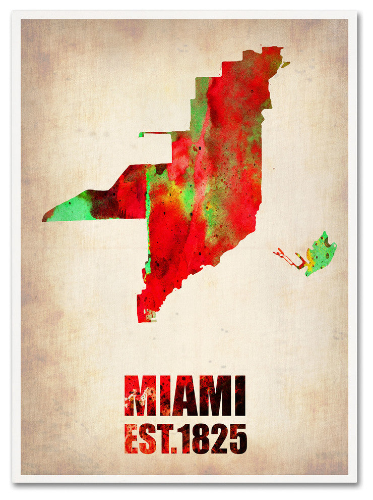 'Miami Watercolor Map' Canvas Art by Naxart
