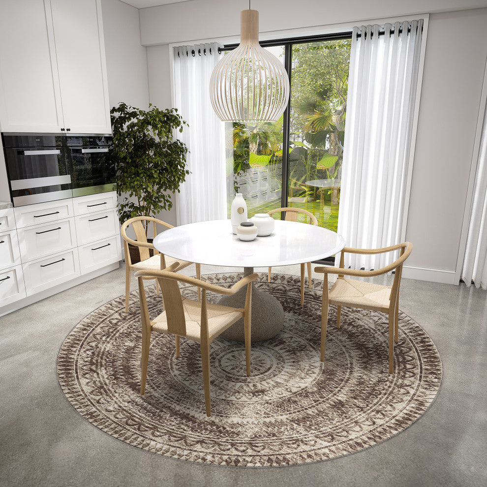 Indoor/Outdoor Sedona SN7 Taupe Machine Washable 10' x 10' Round Rug