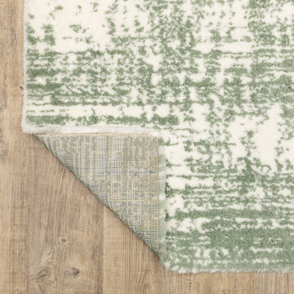 Greer Modern Distressed Etchings Green/ Ivory Area Rug, 3'10" x 5'5"