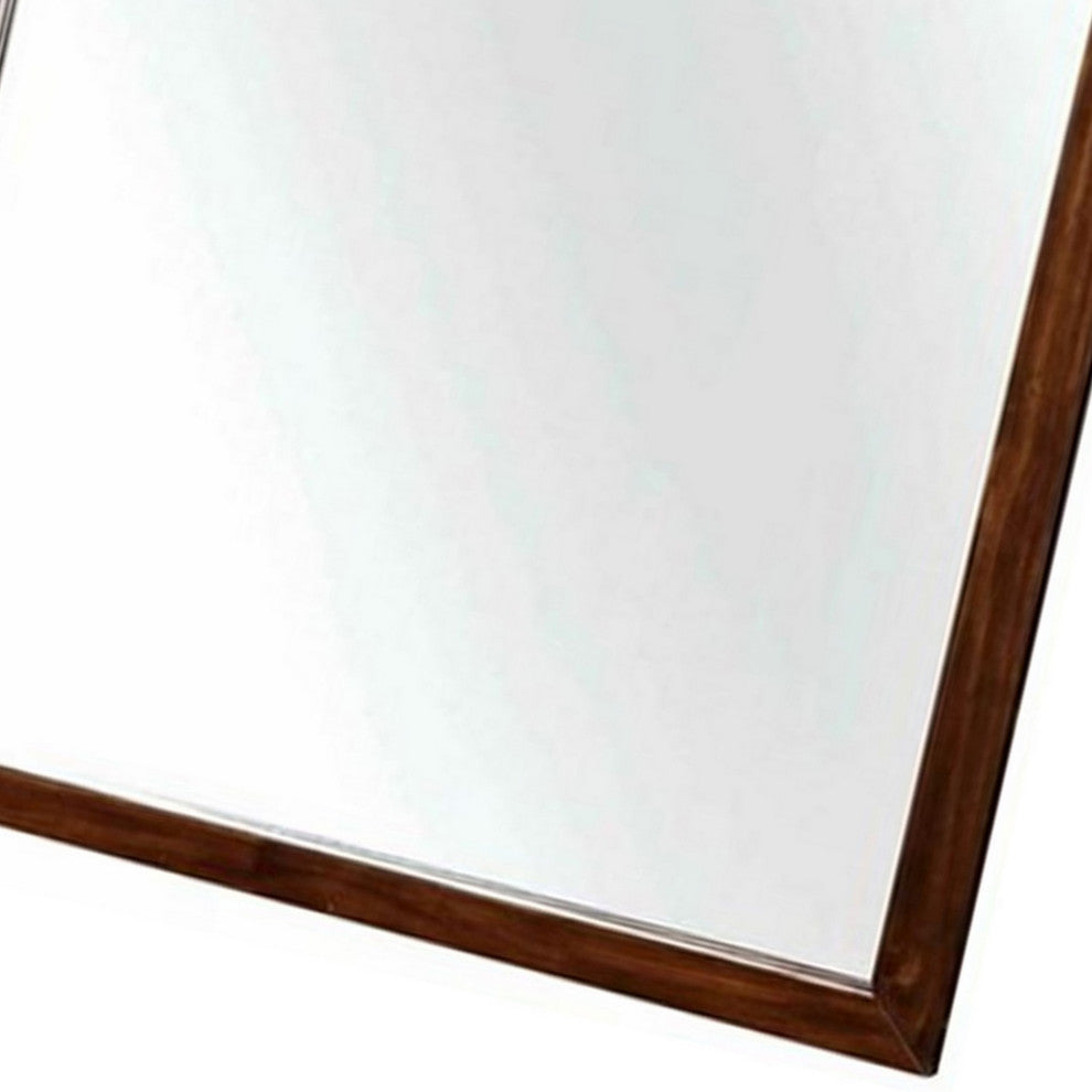 Benzara BM263071 Mirror With Rectangular Wooden Frame, Cherry Brown