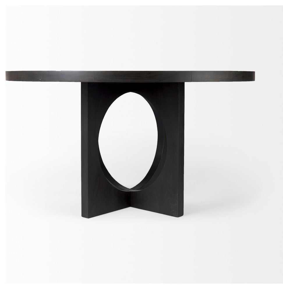 Liesl Dark Brown Solid Wood 54" Round  Dining Table, Black