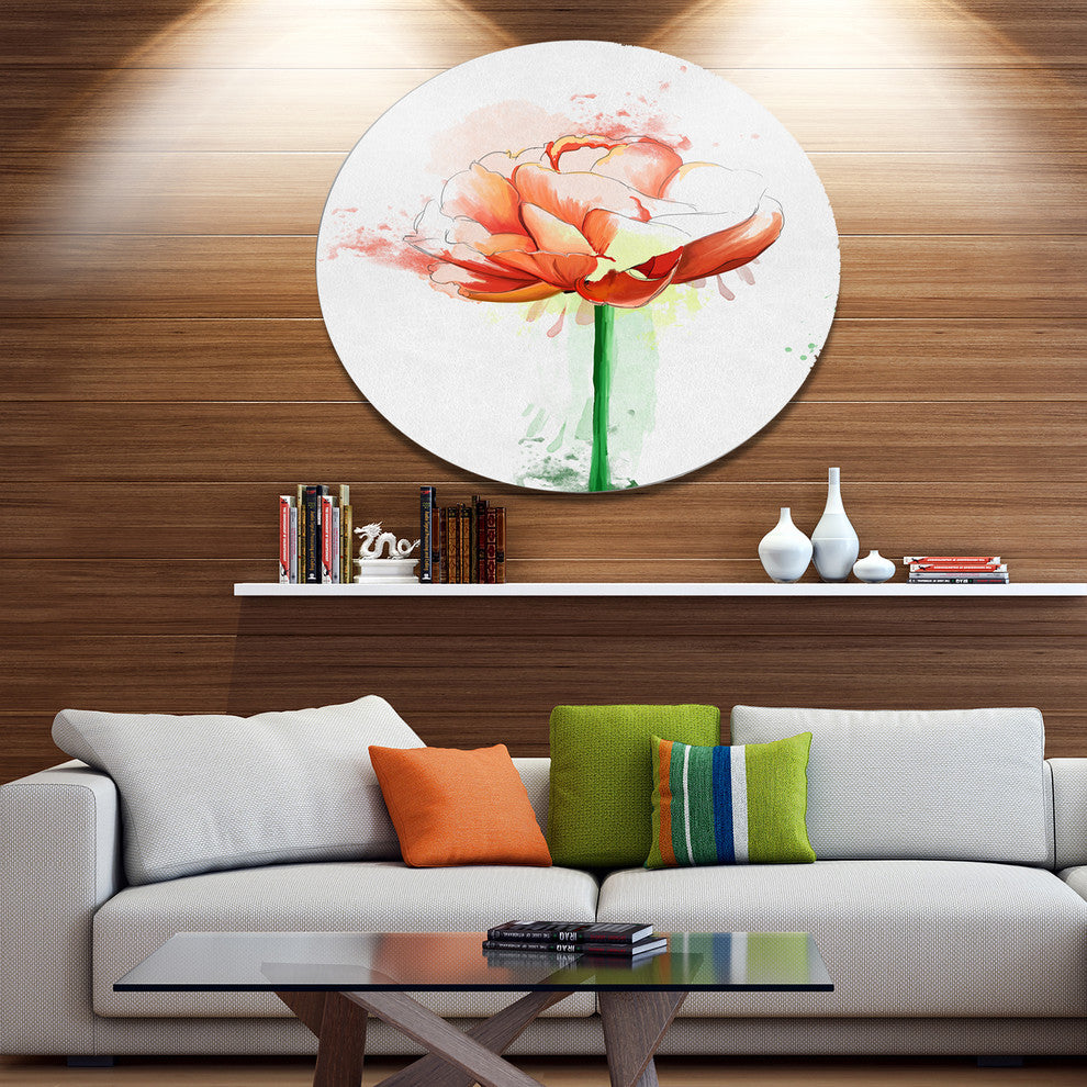 Rose With Stem And Paint Splashes, Floral Round Wall Art, 11"