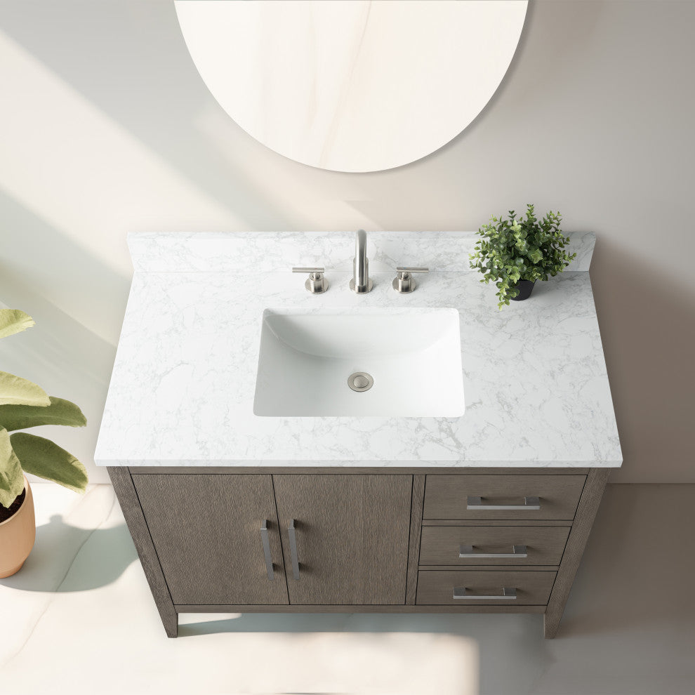 Vanity Art Bathroom Vanity With Sink, Driftwood Gray, 42", Single Sink, Brushed Nickel