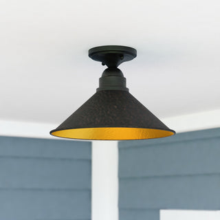 Outland 12" Outdoor Semi Flush Aged Iron and Light Gold