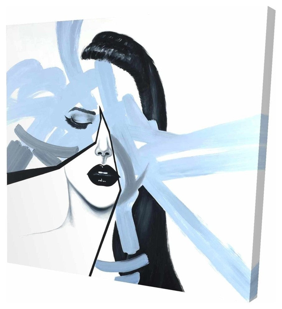 Abstract Blue Woman Portrait, Fine Art Gallery Wrapped Canvas, 24"x24"