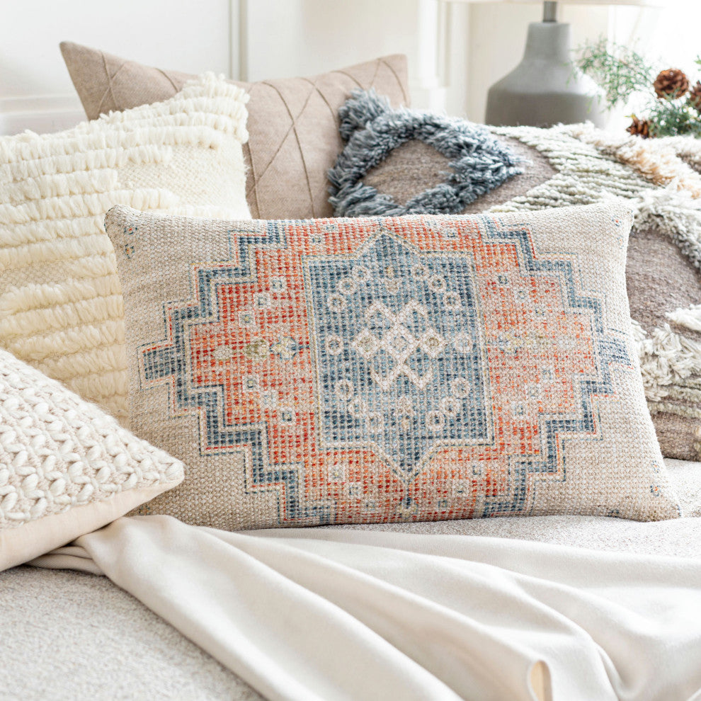 Surya Samsun Pillow Shell With Polyester Insert 18"H X 18"W - Cream, Deep Teal